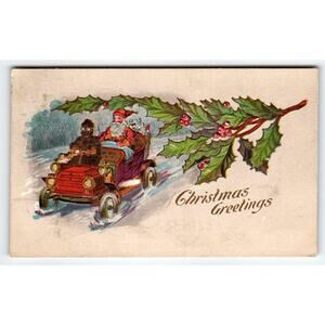 Santa Claus Christmas Postcard Automobile Jalopy Car Driver Saint Nick 1906